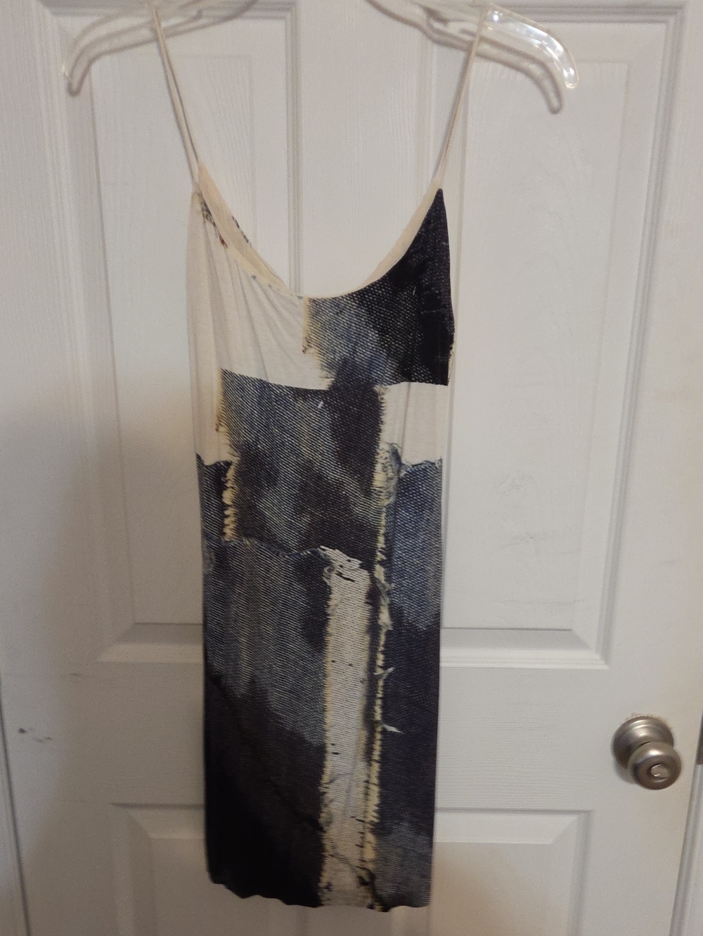 Nicole Miller Cream Slip Dress with Black Abstract Print Vintage Cocktail